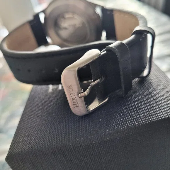 Heritor Men's Automatic Skeleton Dial Black Leather Watch - Picture 4 of 7